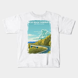 Blue Rich Parkway Vintage Travel Poster Kids T-Shirt